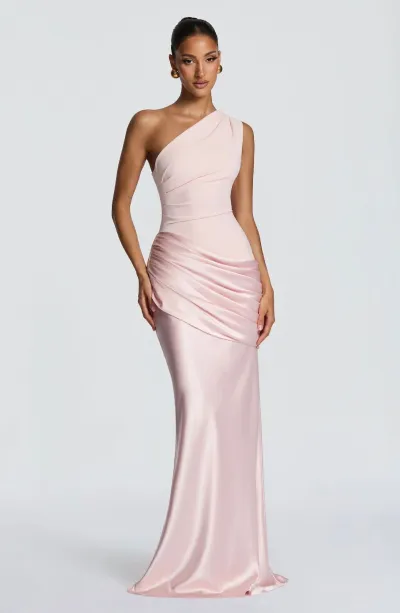 Women Fashion Elegant Solid Color Irregular Stitching Slanted Shoulder Sleeveless Slim Party Dress