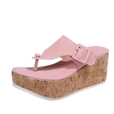Women Fashion Casual Summer Solid Color Flip-Flops Platform Sandals