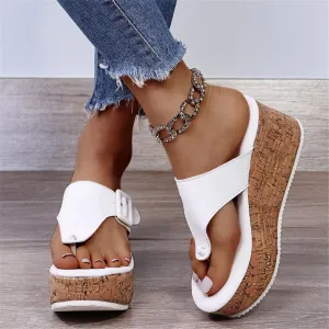 Women Fashion Casual Summer Solid Color Flip-Flops Platform Sandals