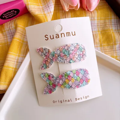 Kids Girls Fashion Multicolor Sequins Fish Tail Bb Clip 2pcs/Set