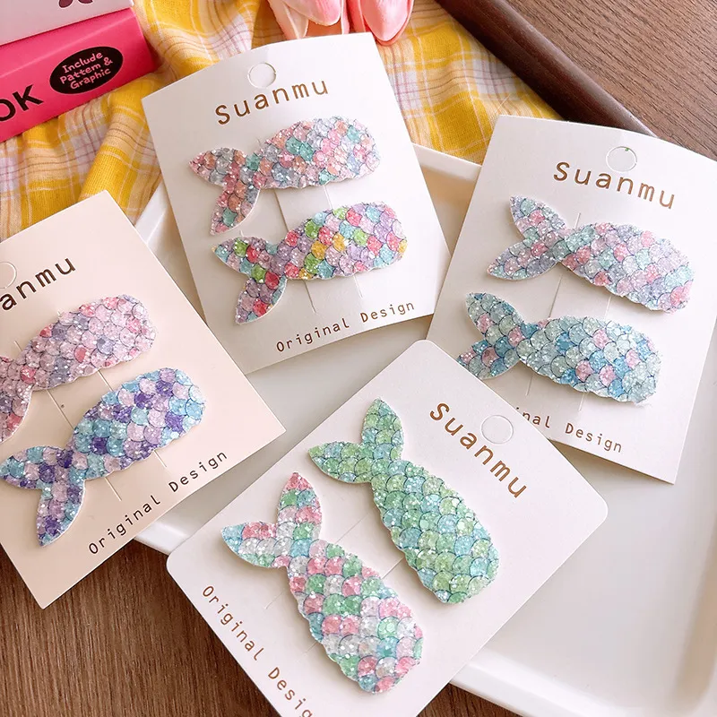 Kids Girls Fashion Multicolor Sequins Fish Tail Bb Clip 2pcs/Set
