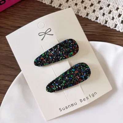 Kids Girls Fashion Solid Color Sequins Bb Clip Hairpin Hair Accessories 2pcs/Set