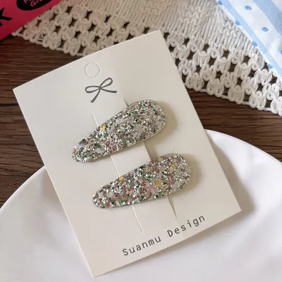 Kids Girls Fashion Solid Color Sequins Bb Clip Hairpin Hair Accessories 2pcs/Set