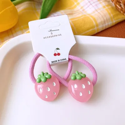 Kids Girls Fashion Cute Cartoon Translucent Fruit Hair Ring Hair Accessories 2pcs/Set