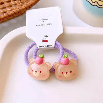 Kids Girls Fashion Cute Cartoon Translucent Fruit Hair Ring Hair Accessories 2pcs/Set