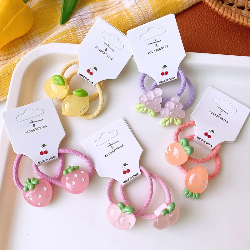 Kids Girls Fashion Cute Cartoon Translucent Fruit Hair Ring Hair Accessories 2pcs/Set