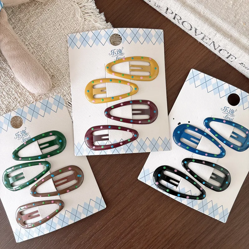 Kids Girls Fashion Cute Dark Oil Dropping Wave Dot Bb Clip 4pcs/Set