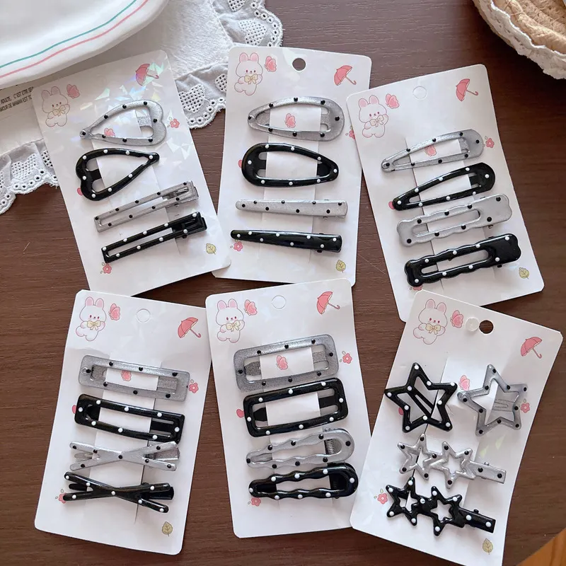 Kids Fashion Cute Drop Oil Wave Dot Star Hairpin Bb Hair Clip 4pcs/Set