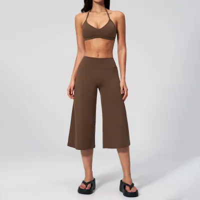Women Fashion Solid Color Shockproof Bra Quick-Drying High Waist Pants Yoga Sports Two-Piece Set