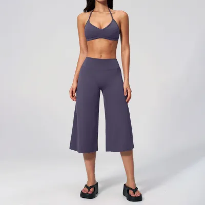 Women Fashion Solid Color Shockproof Bra Quick-Drying High Waist Pants Yoga Sports Two-Piece Set
