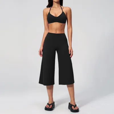 Women Fashion Solid Color Shockproof Bra Quick-Drying High Waist Pants Yoga Sports Two-Piece Set