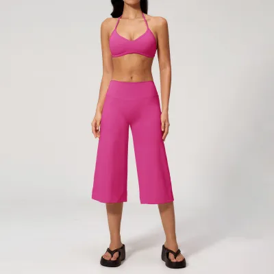 Women Fashion Solid Color Shockproof Bra Quick-Drying High Waist Pants Yoga Sports Two-Piece Set