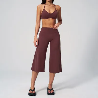 Women Fashion Solid Color Shockproof Bra Quick-Drying High Waist Pants Yoga Sports Two-Piece Set