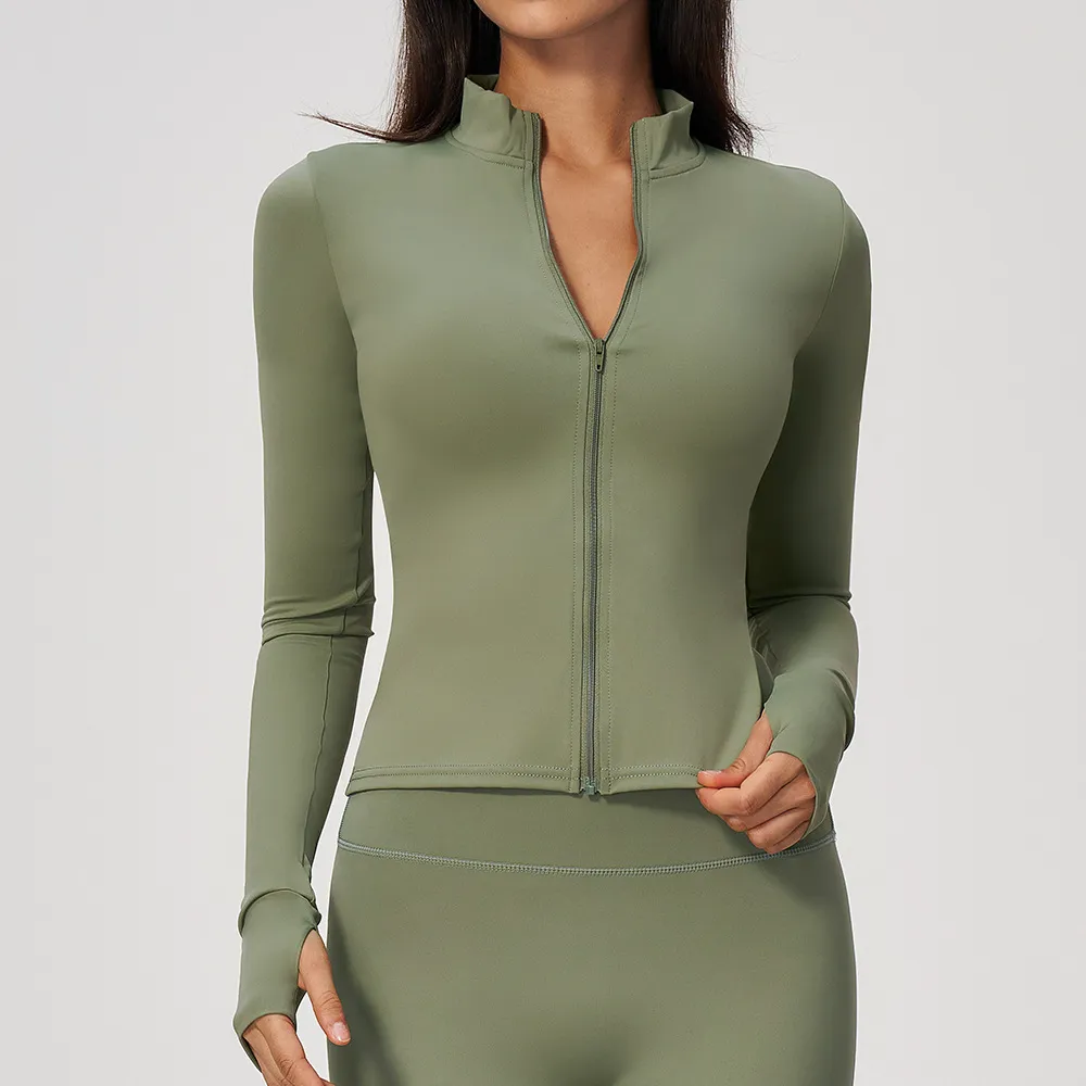 Women Fashion Casual Solid Color Long-Sleeve Zipper Tight Breathable Quick-Drying Yoga Sports Jacket