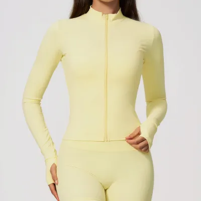 Women Fashion Casual Solid Color Long-Sleeve Zipper Tight Breathable Quick-Drying Yoga Sports Jacket
