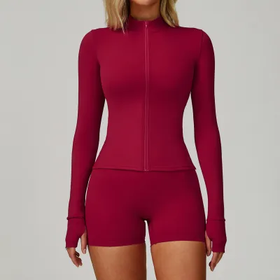 Women Fashion Casual Solid Color Long-Sleeve Zipper Tight Breathable Quick-Drying Yoga Sports Jacket