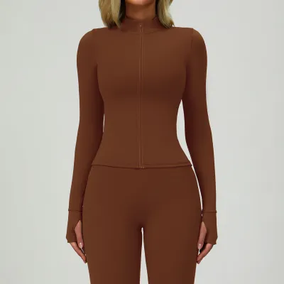Women Fashion Casual Solid Color Long-Sleeve Zipper Tight Breathable Quick-Drying Yoga Sports Jacket