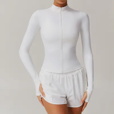 Women Fashion Casual Solid Color Long-Sleeve Zipper Tight Breathable Quick-Drying Yoga Sports Jacket