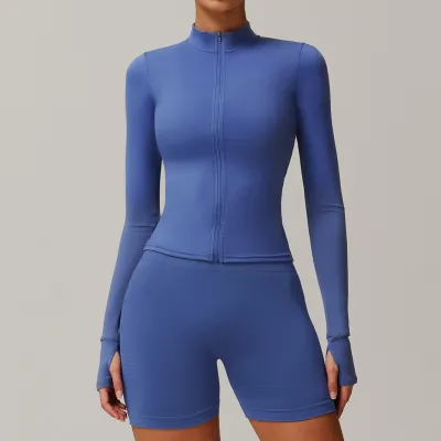 Women Fashion Casual Solid Color Long-Sleeve Zipper Tight Breathable Quick-Drying Yoga Sports Jacket