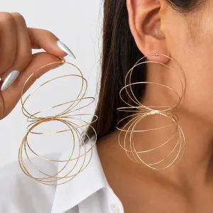 Women'S Fashion Exaggerated Geometric Multi-Layer Wire Ring Earrings