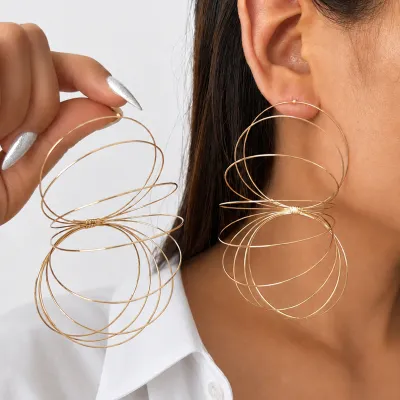 Women'S Fashion Exaggerated Geometric Multi-Layer Wire Ring Earrings