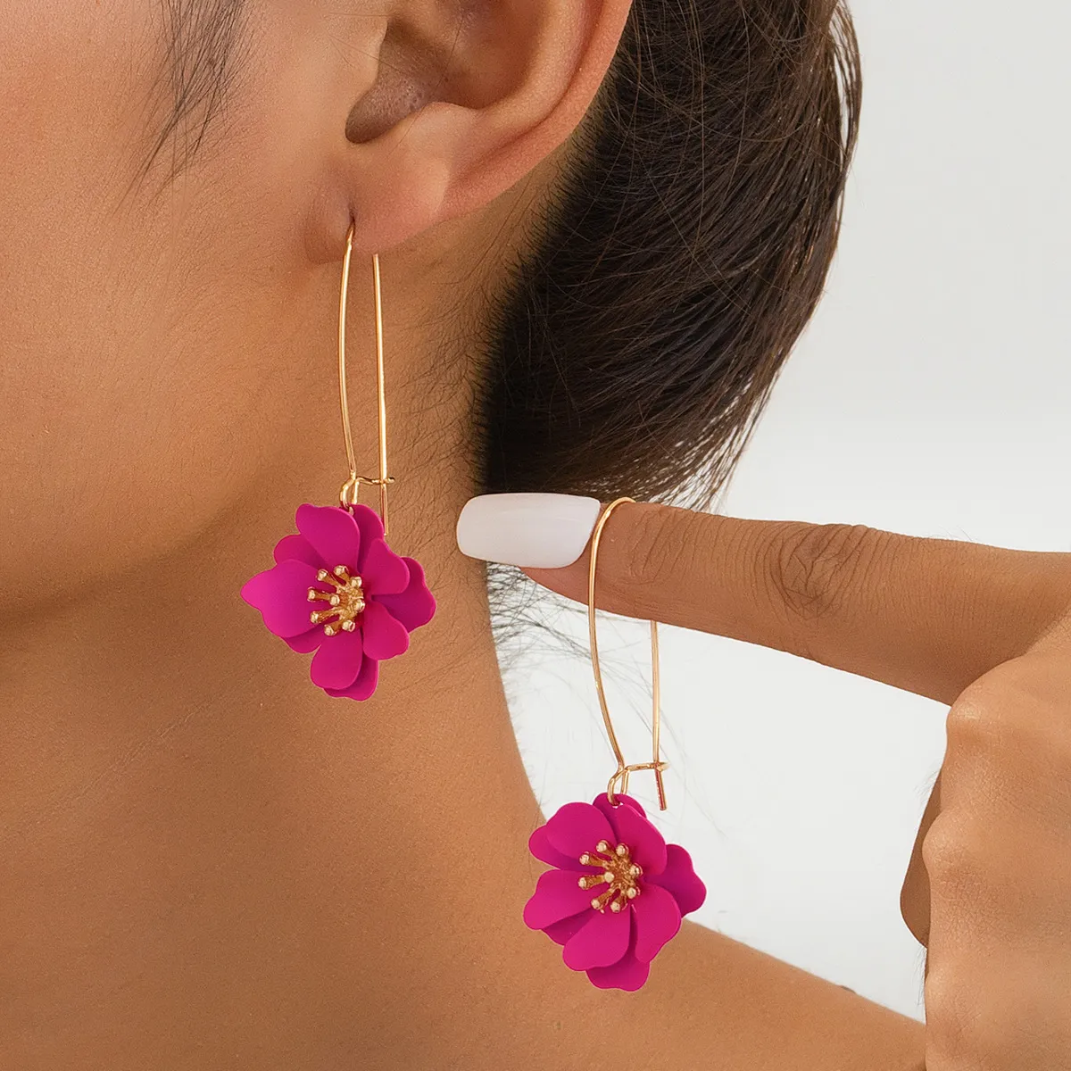 Women Fashion Elegant Solid Color Floral Earrings