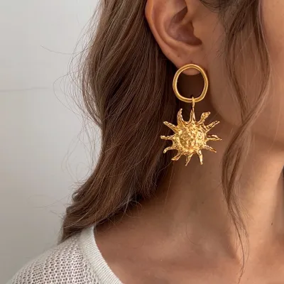 Women Fashion Irregular Pleated Sun Accessories Flower Earrings