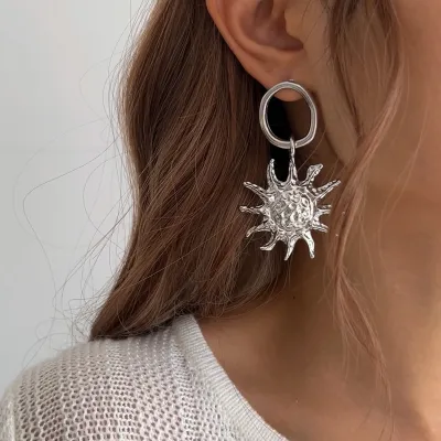 Women Fashion Irregular Pleated Sun Accessories Flower Earrings