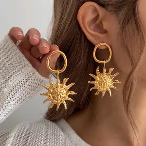 Women Fashion Irregular Pleated Sun Accessories Flower Earrings