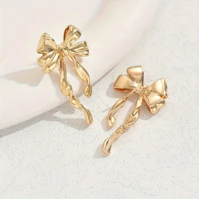 Women Fashion Simple Solid Color Bow Earrings