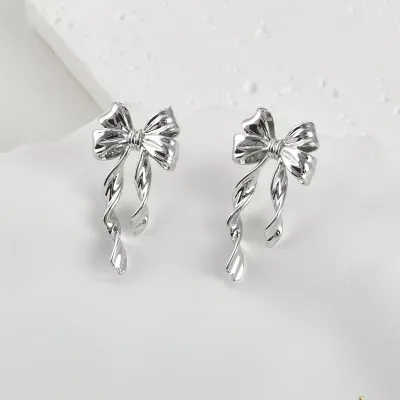Women Fashion Simple Solid Color Bow Earrings
