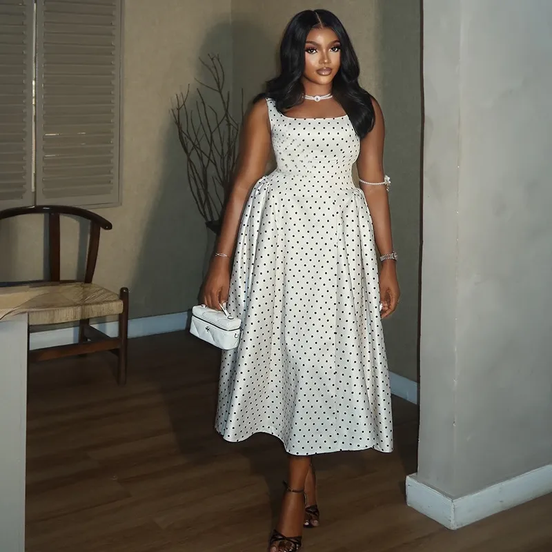Women Fashion Casual Polka Dot Print A- Line Dress