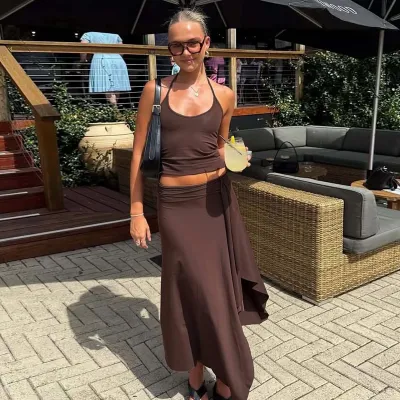 Women Fashion Sexy Summer Solid Color Camisole Irregular Maxi Skirt Two-Piece Set