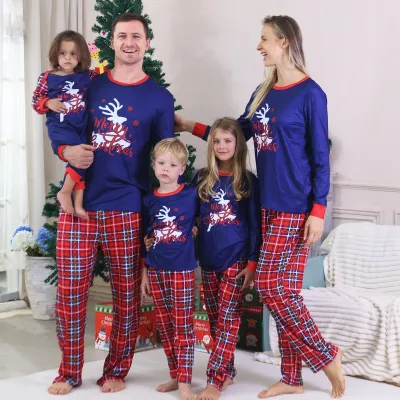 Fashion Cartoon Christmas Print Round Neck Long Sleeve Family Matching Pajamas Set