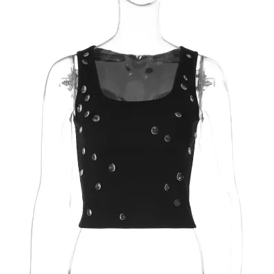 Women Fashion Sexy Rhinestone U-Neck Tanks Top