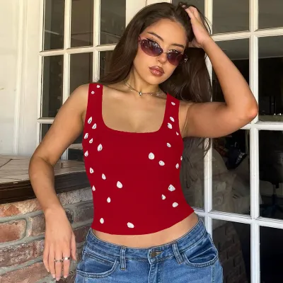Women Fashion Sexy Rhinestone U-Neck Tanks Top