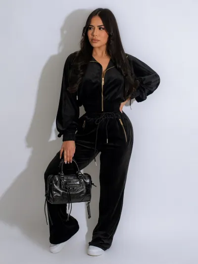 Autumn And Winter Athleisure Women Casual Fashion Long Sleeve Lapel Zipper Top And Pants Two-Piece Set