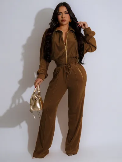 Autumn And Winter Athleisure Women Casual Fashion Long Sleeve Lapel Zipper Top And Pants Two-Piece Set