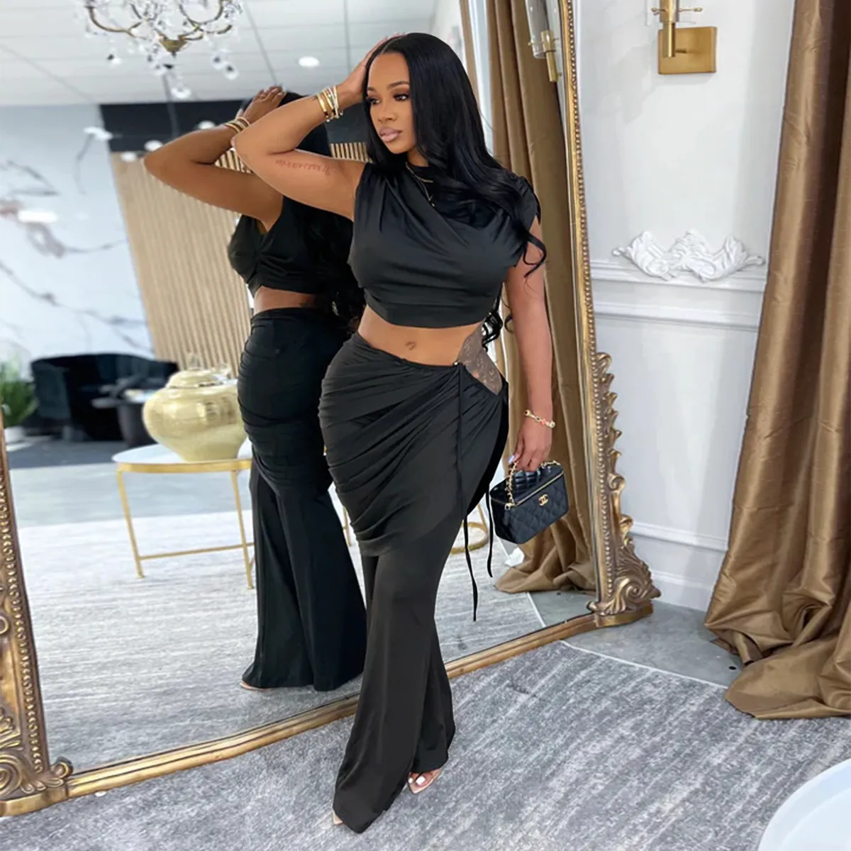 Women Fashion Solid Color Sleeveless Top And Pants Two-Piece Set