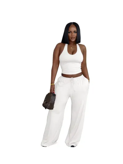 Women Fashion Solid Color Tanks And Wide Leg Pants Two-Piece Set