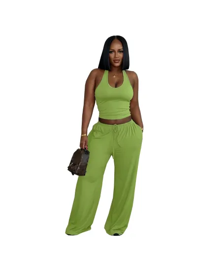 Women Fashion Solid Color Tanks And Wide Leg Pants Two-Piece Set