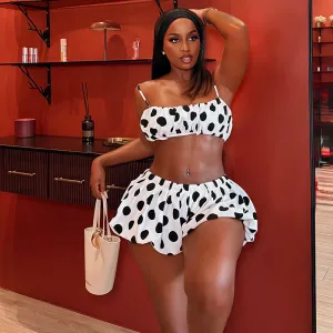 Women Sexy Polka Dot Print Sling Top And Shorts Two-Piece Set