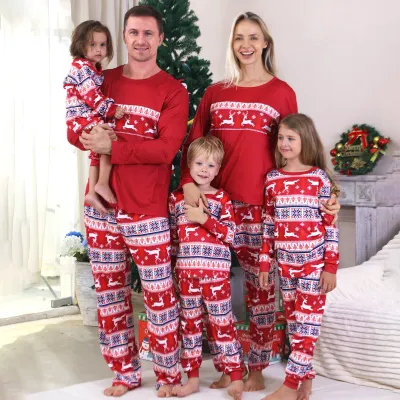 Cartoon Christmas Tree Print Round Neck Long Sleeve Family Matching Pajamas Set