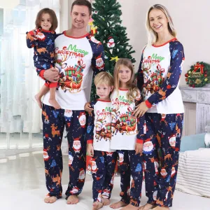 Fashion Cartoon Christmas Tree Print Round Neck Long Sleeve Family Matching Pajamas Set