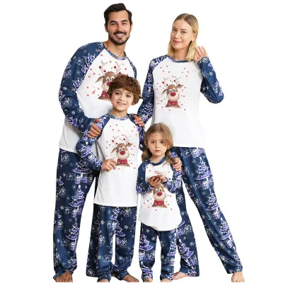 Fashion Christmas Print Round Neck Long Sleeve Family Matching Pajamas Set