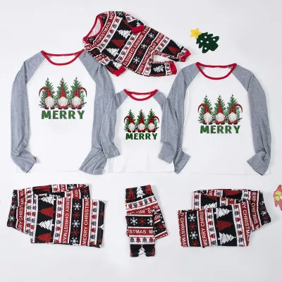 Fashion Christmas Print Round Neck Long Sleeve Family Matching Pajamas Set