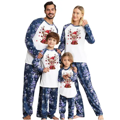 Fashion Christmas Print Round Neck Long Sleeve Family Matching Pajamas Set