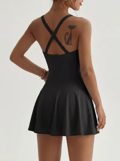 Women Fashion Casual Solid Color Yoga Tennis Dress