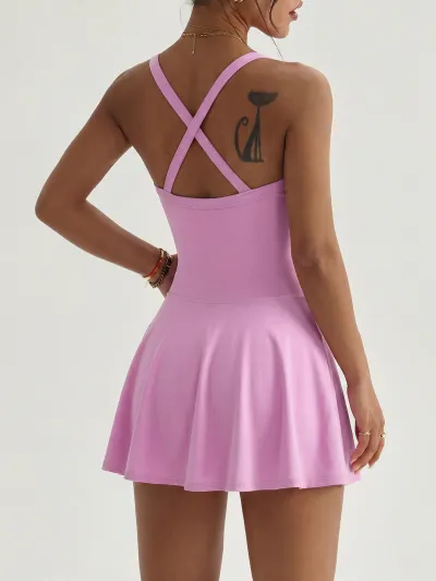 Women Fashion Casual Solid Color Yoga Tennis Dress