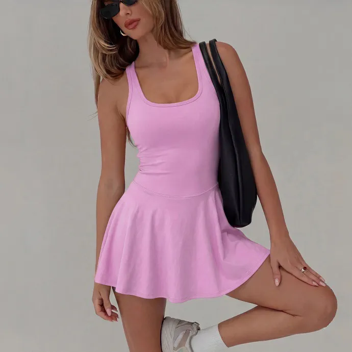 Women Fashion Casual Solid Color Yoga Tennis Dress
